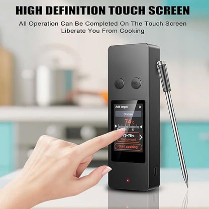 Smart Wireless Meat Thermometer, [2025 New ]，2 Upgraded Ultra-Thin Probe，No App＆Large HD Touch Screen，800FT Range，1000°F Heat Safe,IP67 Waterproof,Perfect for Kitchen, BBQ, Grill, Oven, Smoker