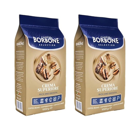 Caffe Borbone, Whole Bean Coffee Blend, Crema Superiore, Medium Roast, Roasted and Freshly Packaged in Italy, 2.2 Pound Bag (Pack of 2)