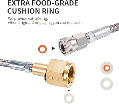 CO2 Tank CO2 Cylinder Direct Adapter with 60in Stainless Steel Hose, CGA320 to TR21-4 Carbonated Water Soda Maker Connector for Fizzi One Touch Jet Ninja Thirsti