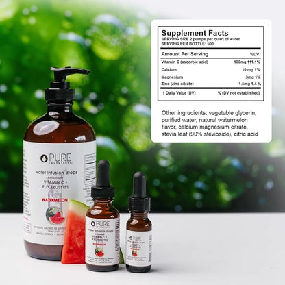 Pure Inventions - Watermelon Water Infusion Drops - Antioxidants, Vitamin C & Electrolytes - Health & Wellness Drink -Immunity Support -Sugar Free, Zero Calorie, No Artificial Sweeteners -500 Servings