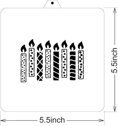 Birthday Cookie Cutter and Stencil Set Bundle Kit PYO Cookies Paint Your Own Diy Bakery Fondant Sugar Happy Birthday Wedding Baby Candle Kids Painting Coloring Pages Comb (Candle)