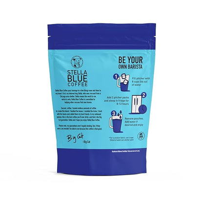 STELLA BLUE Fresh Cold Brew Coffee | Electric Avenue Blend | 100% Arabica Dark Roast | Bold Toffee and Dark Chocolate with Smoky Notes | 6 Brew Packets for Cold Brew | Makes 24 Smooth Bold Cups