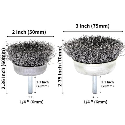 9-Piece Large Wire Brush Wheel Set - Metal Rust Removal, Polishing, Cleaning - 1/4″ (6mm) Shaft - Removes Burrs, Dust, and Paint - Handles Rough Surfaces - Rotary Tool Accessories