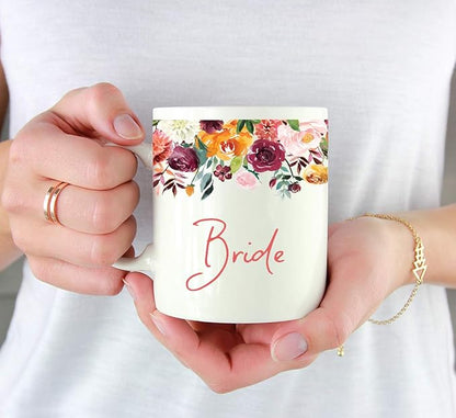 Andaz Press 11oz. Wedding Ceramic Coffee Tea Mug Gift, Fall Autumn Burgundy Orange Peach Flowers Roses Florals, Bride, 1-Pack, Includes Gift Box