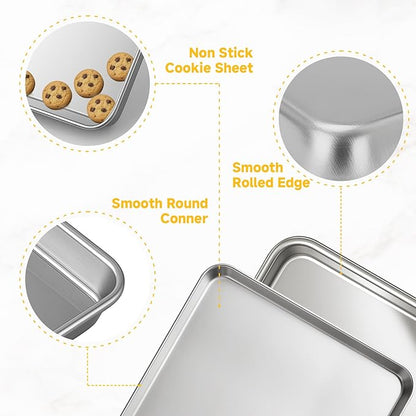 Ohtomber Stainless Steel Baking Sheet Pan Set, 3 Pack Cookie Sheets for Baking, Heavy Duty Stainless Steel Cookware Set, Oven Cookie Tray for Roasting, 9/12/16 Inch