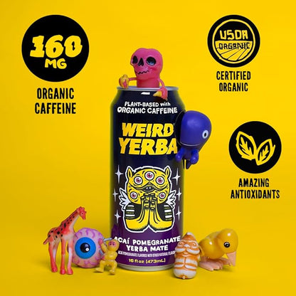 Drink Weird Organic Acai Pomegranate Yerba Mate – 16oz Cans, 160mg Organic Caffeine, Pack of 12 – Antioxidant-Rich Energy Drink Alternative
