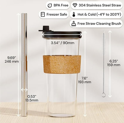 Dodoko Reusable Boba Cup and Straw Boba Tea Cup Bubble Tea Cup Reusable Iced Coffee Cup Cold Coffee Cup Smoothie Cup with Lid and Straw Smoothie Cup to go Smoothie Tumbler 24 oz - Night Black