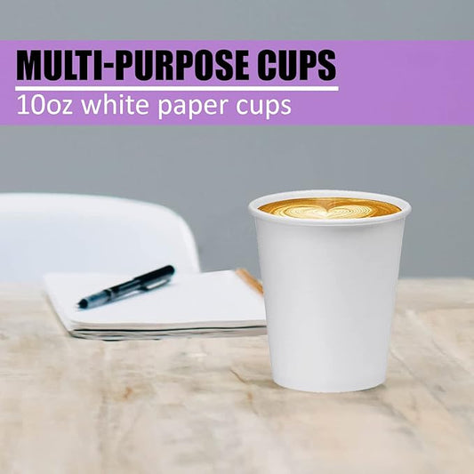 Smygoods White Disposable Paper Coffee Cups (10 OZ, 100 Count) For Hot Beverages, Tea, Espresso, Cocoa - To Go Drink Containers, Café & Office