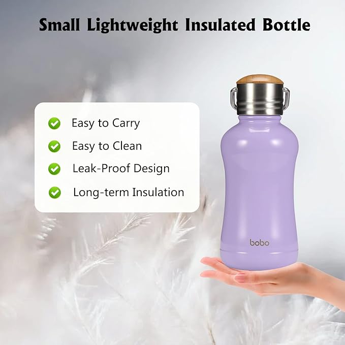 YOHKOH Mini Insulated Water Bottle With Bamboo Lid - 8.8oz Small Vacuum Insulated Water Bottle for Women Kids, 12 Hrs Hot & 24 Hrs Cold Stainless Steel Thermos Leak-Proof BPA-Free (8.8oz,Violets)