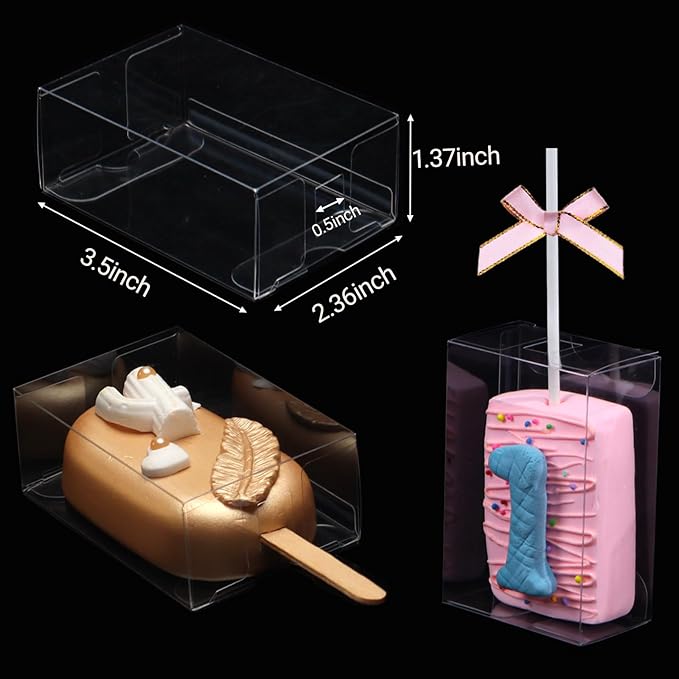 100 Pcs 3.5"x 2.4"x 1.38" Clear Treat Boxes for Cakes, Macarons, Small Treats, Gift Boxes - Perfect for Bridal Shower, Birthday Party, Wedding
