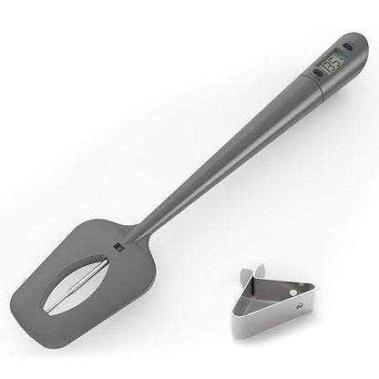 Efeng Candy Thermometer Spatula with Pot Clip – Silicon Grey Chocolate Spatula with Thermometer Built in,Candy Thermometer,Thermometer Spoon for Chocolate, Candy,Creams,sauces,Jams Meat Cooking