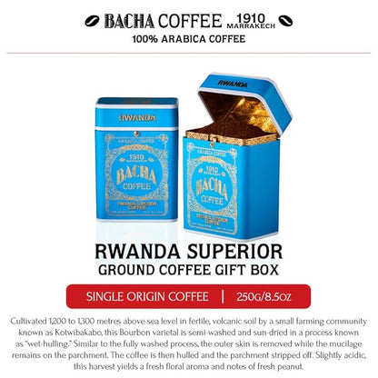 Bacha Coffee | Rwanda Superior Single Origin Signature Nomad Collection, Medium Dark Roast, 100% Arabica Specialty Coffee, Ground Beans, 250g