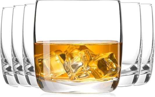 Whiskey Glasses Set of 6, Premium Crystal Bourbon Glass, 10.5 oz Drinking Glasses for Scotch, Cocktail, Whisky and Juice, Transparent Rocks Glasses, Dishwasher Safe Glassware, Gifts for Fathers