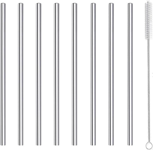 Cocktail Straws Short Stainless Steel Straw 6 Inch, Reusable Metal Small Mini Bar Drinking Straws Set with Cleaner Brush for Cocktails Rock Gin Glass Coffee Mason Jar Tumblers Juice Box, Silver 8 Pcs