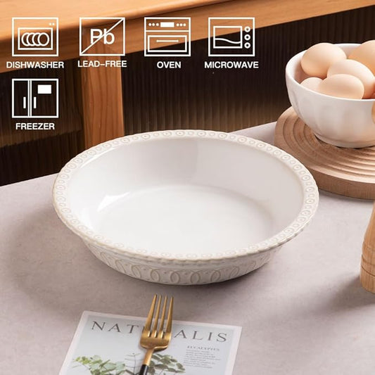Sweejar Ceramic Pie Pan for Baking,Round Baking Dish Pan for Dinner 10 Inches, Pie Dish Non-Stick Pie Plate for Quiche,Tart，Cake,Pumpkin Pie, Pot Pies (White)
