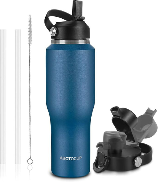 32oz Water Bottle Insulated with Powder Coated, Fit in Any Car Cup Holder, Water Bottles with Straw and Spout Lids, Stainless Steel Insulated Double Wall Leak-proof BPA Free to Keep Cold&Hot