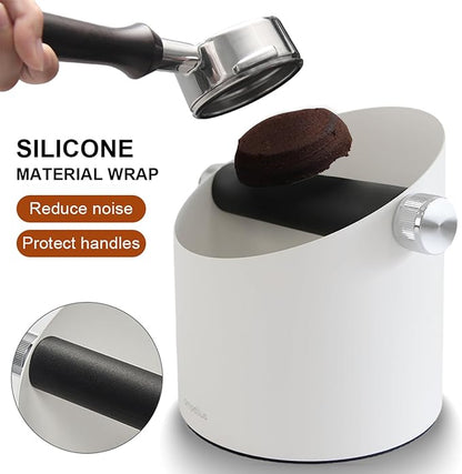 Espresso Knock Box, Large Capacity & Non-Slip Base Coffee Knock Box, Barista Tools, Espresso Machine Accessories (White)