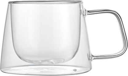 Restaurantware-Forma Professional 6.8 Ounce Double Wall Coffee Mugs, 12 Insulated Coffee Mugs With Handle - Dishwashable, Reusable, Clear Glass Beverage Cups, Freezable, For Hot Or Cold Beverages
