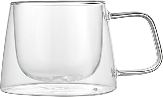 Restaurantware-Forma Professional 6.8 Ounce Double Wall Coffee Mugs, 12 Insulated Coffee Mugs With Handle - Dishwashable, Reusable, Clear Glass Beverage Cups, Freezable, For Hot Or Cold Beverages