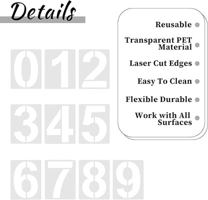 5 Inch Number Stencils 0-9 Address Number Stencil Reusable Number Stencils Set Digital Stencils Templates for Cake Stencil Address Number Painting Stencils Templates