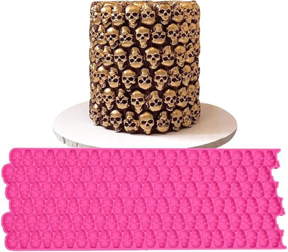 mostsom Silicone Mold 3D Hollow Out Lace Molds 3D Skull Cake Lace Mat Halloween Silicone Mould Fondant Mold Chocolate Stencil Cake Decorating Border Bakeware (K_ Skull Shape)