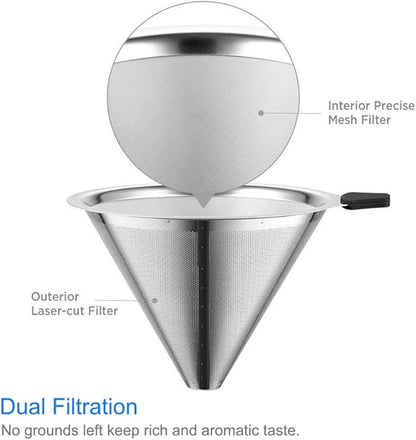 Boxtree Pour Over Coffee Maker Set with Reusable Stainless Steel Drip Filter Elegant Coffee Dripper Pot Glass Carafe & Permanent Stainless Steel Filter