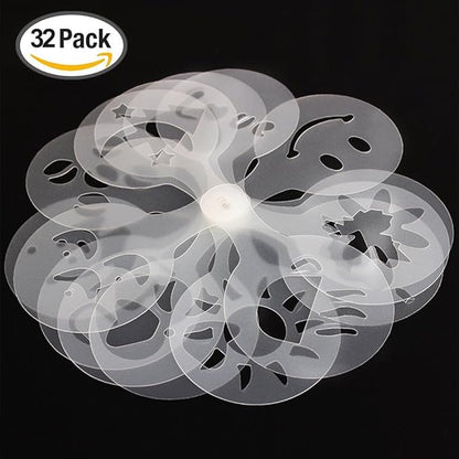 32 Pcs Coffee Decorating Stencils, SENHAI 2 Pack 32 Pcs Foam Latte Art Stencils Barista Template for Decorating Oatmeal Cupcake Cake Cappuccino Hot Chocolate for Adult Kids Children