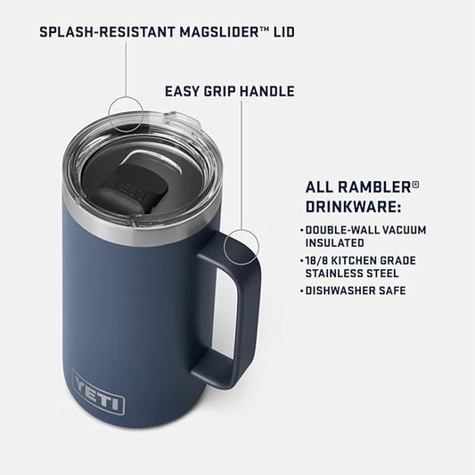 YETI Rambler 24 oz Mug, Vacuum Insulated, Stainless Steel with MagSlider Lid