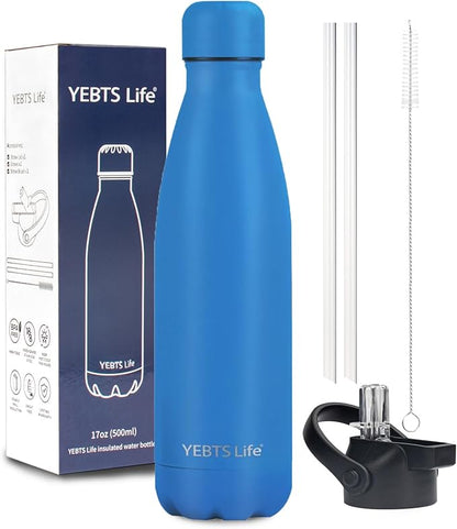 Insulated Water Bottle, 17oz Stainless Steel Water Bottles with straw lid, Metal Sports Water Bottles for Boys,Girls, Double Wall Vacuum BPA-Free Flask for School, Sports (Ocean Blue)