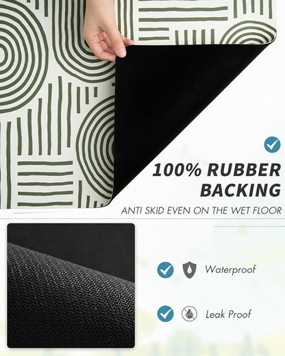 AMOAMI Coffee Mat Hide Stain Rubber Backed Absorbent Dish Drying Mat for Kitchen Counter - Fits Under Coffee Maker & Dish Rack - Green Line 12x19