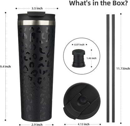 BJPKPK 30oz Insulated Tumbler With lid And Straw Stainless Steel Tumblers Travel Coffee Mug Reusable Thermal Cup,Black Leopard