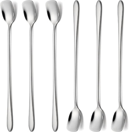 Long Coffee Spoons Steel Set of 6 Stainless Coffee Stirrer Iced Cream Scoop Cocktail Mixing Spoons (6)