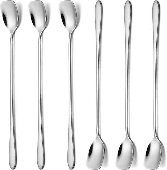 Long Coffee Spoons Steel Set of 6 Stainless Coffee Stirrer Iced Cream Scoop Cocktail Mixing Spoons (6)