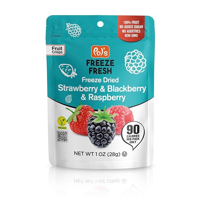 Pol’s Freeze Fresh - 6 Pack Freeze-Dried Fruit Mix – 2x Strawberry, 2x Apple, 1x Strawberry-Banana, 1x Berry Mix (1 Oz Each), No Sugar, Non-GMO, Kosher, Vegan, Gluten-Free