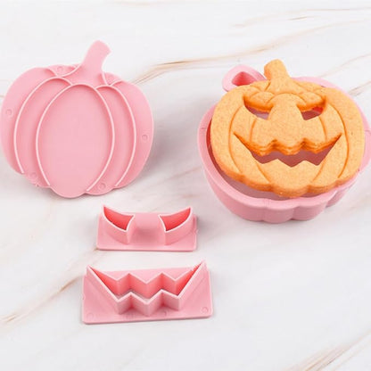 13Pcs Halloween Cookie Cutter Set Pumpkin Face Halloween Cookie Mold Biscuit Mold 3D Hollow Out Pumpkin Cake Baking Fondant Embosser Stamps Halloween Party DIY Cake Decorating Tools (A)