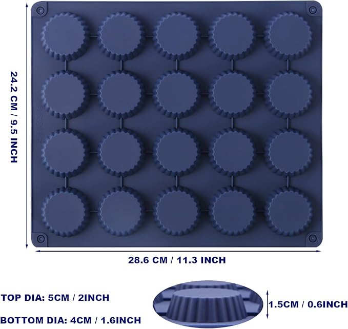 Peanut Butter Cup Molds, King-Size Chocolate Molds, Silicone Mold for Keto Fat Bomb, Jelly, Ice and Cordial, 2 PCS (Blue, King-Size)