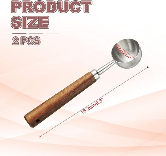 uxcell 2pcs Coffee Measuring Spoon, 4" x 0.7" 15ml Stainless Steel Coffee Scoop with Wood Handle for Ground Coffee or Loose Leaf Tea Silver