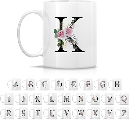 Retreez Initial A-Z Floral Botanical Bouquet Alphabet Monogrammed Monogram Mug 11 Oz Ceramic Tea Coffee Mugs - Appreciation Thank You Wedding Birthday Gifts for her friend coworker sister - K Initial