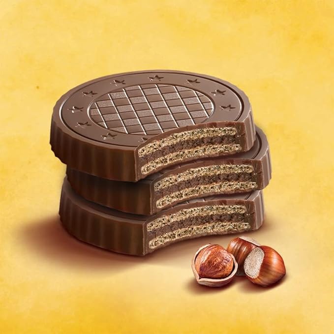 Fiorella Crunch Wafer Cookies, Milk Chocolate Covered Crispy Thin Crunch Wafers with Hazelnut Cream Filling, Chocolate Biscuits, 18 Individually Wrapped Snacks, Pack of 3
