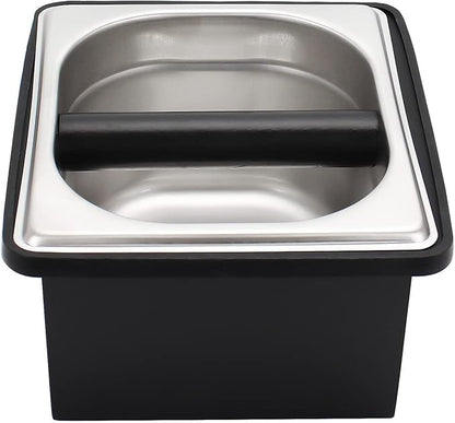 Espresso Knock Box,Stainless Steel Coffee Pucks Container, with Steel Holder and Noise Reduction Rubber Ring (7.28 x 6.8 x 4.25 inch)