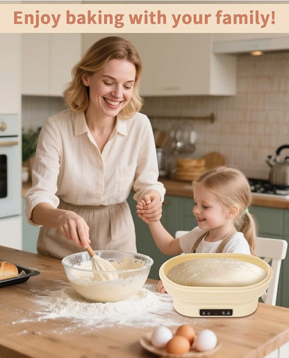 2L Heating Bread Proofing Basket Set Foldable Thermostatic Silicone Bowl with 77-122℉ 6 Gears Temperature & 6H Timer, for Artisan Baking Sourdough Starter Bread Making Supplies Tools Kit