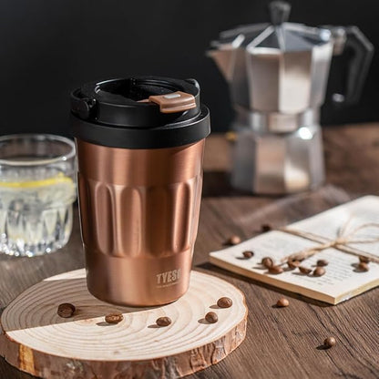 TYESO Stainless Steel Portable Tumbler with Flip Lid,Travel Mug with Concealed Carry Handle, Leakproof Insulated Coffee Cup (ROSE GOLD, 17 OZ)