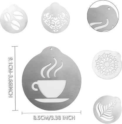 Stainless Steel Coffee Decorating Stencils Foam Barista Templates Decorative Latte Art Stencils Metal Foam Latte Art Templates for DIY Coffee Decor Coffee Making Accessories