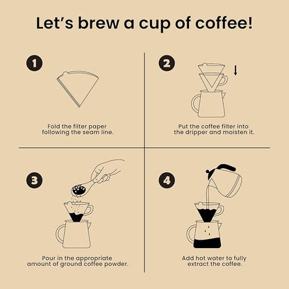 Pro Mael V60 Coffee Filters, Size 02 Cone Coffee Filters, Natural Unbleached Pour Over Paper Filters (100 Count)