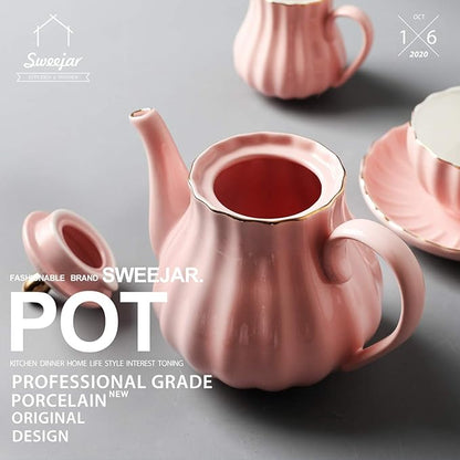 Sweejar Royal Teapot, Ceramic Tea Pot with Removable Stainless Steel Infuser, Blooming & Loose Leaf Teapot - 28 Ounce(Pink)