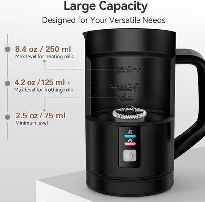 Secura 𝗠𝗶𝗹𝗸 𝗙𝗿𝗼𝘁𝗵𝗲𝗿, Electric Milk Steamer Stainless Steel, 8.4oz/250ml Automatic Hot and Cold Foam Maker and Milk Warmer for Latte, Macchiato (Black)
