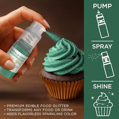 Bakell - Emerald Green Tinker Dust (4g, 1x Mini Spray Pump) Edible Glitter for Food, Desserts, and Beverages!