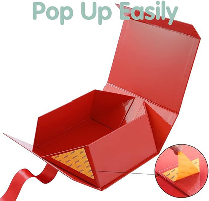 HAPPY POTATO Christmas Gift Box with Ribbon 9x6.5x3.8 Inches, Red Gift Box with Lid, Bridesmaid Proposal Box, Magnetic Gift Boxes for Presents (Glossy Red)