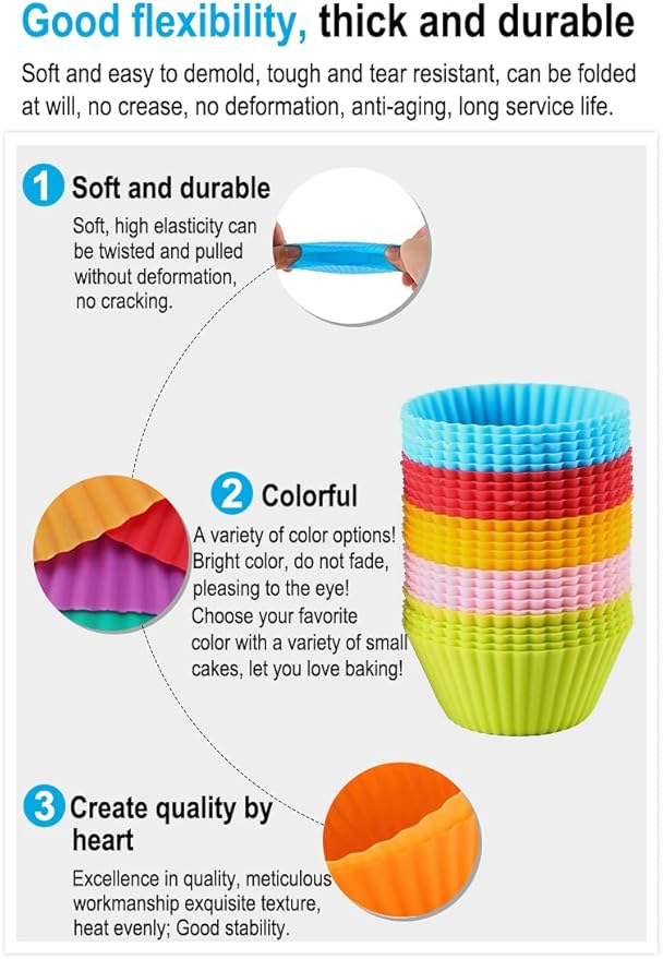 AKOAK Reusable Silicone Non-stick Baking Cups, Cake Molds, Kitchen Baking Cooking Accessories, DIY Cake Making Tools - Pack of 10 (Green)
