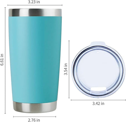DOMICARE 20oz Stainless Steel Tumbler Bulk with Lid, Double Wall Vacuum Insulated Travel Mug, Powder Coated Coffee Cup, Light Blue, 4 Pack